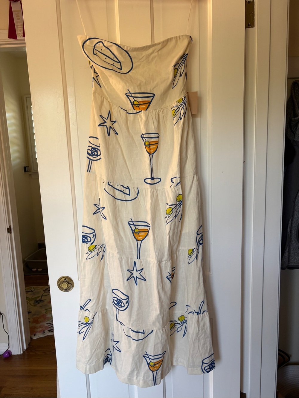 Strapless Cream Maxi Dress with Cocktail Print